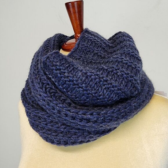 Creazioni Ba-Bo Wool Blend Infinity Scarf Blue Fisherman Knit Italian Alpaca - Picture 3 of 8